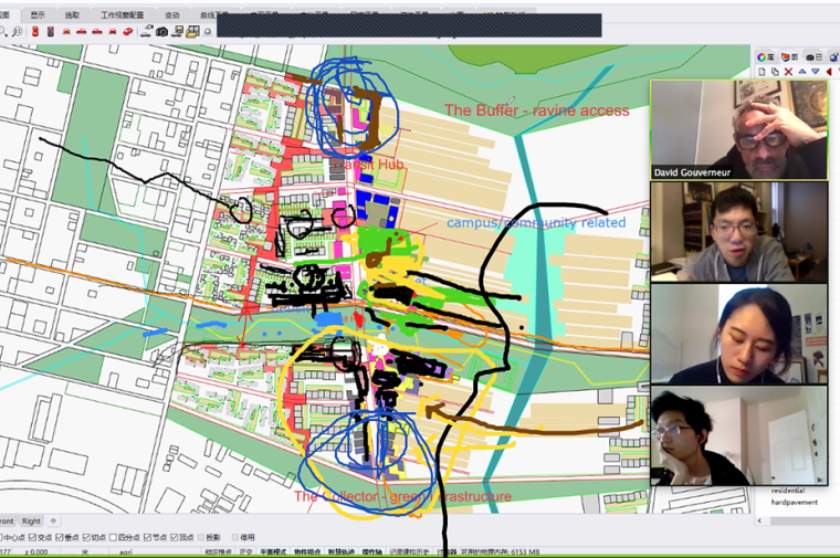 Map with colored lines and webcam views of students online