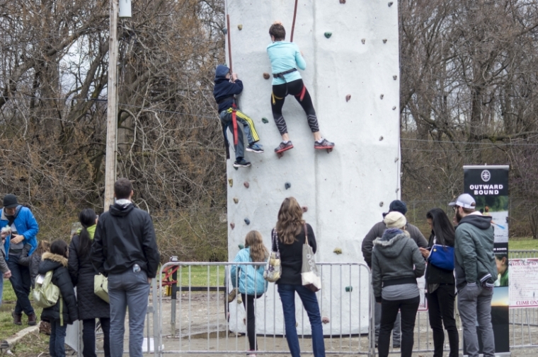 Outward Bound's climbing wall attracted adventurers of all ages.