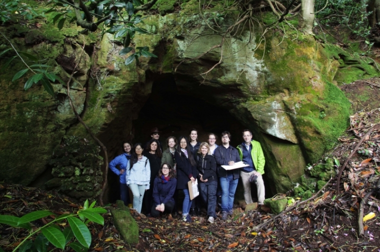 The team posing in front of the hidden grotto,  which we finally found on our last day at Powderham. Photo: Starr Herr-Cardillo.
