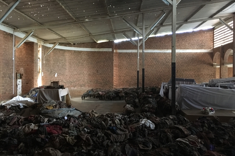 In the aftermath of the 1994 genocide, people started bringing the material remains of those who perished to central locations like the church in Nyamata, seen above with piles of soiled clothing.