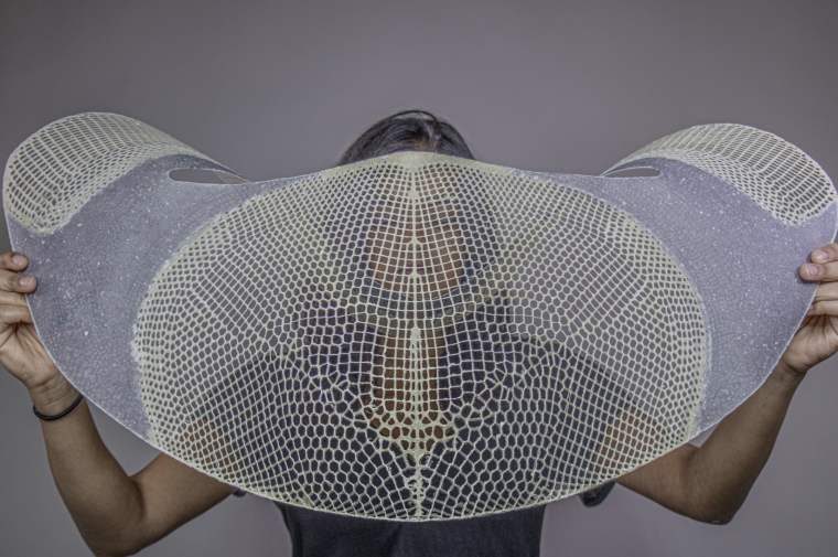 Woman holds up lattice