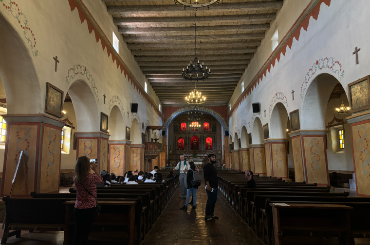 People inside Spanish colonial church