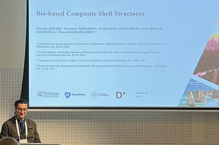 Prof. Masoud Akbarzadeh presents research paper titled: Bio-Based Composite Spatial Shell Structures with Mostafa Akbari as first author.