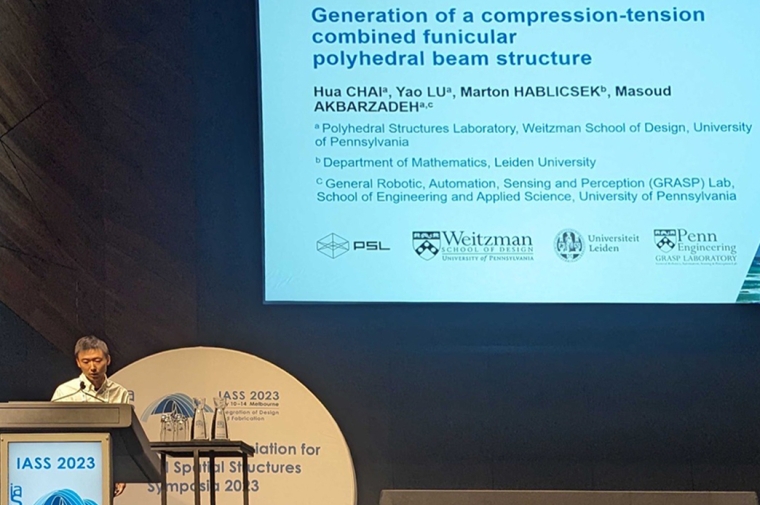 Hua Chai presents his research paper titled Generation of a Compression-Tension Combined Funicular Polyhedral Beam Structure