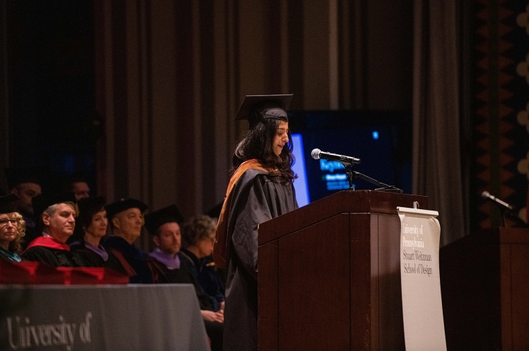 Rhea Nayar giving a keynote address