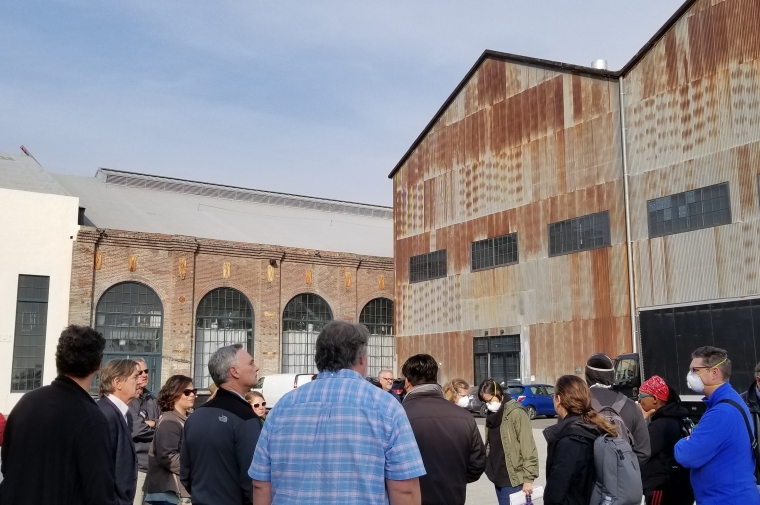 Group looking at old warehouses in San Francisco