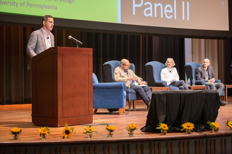 Chris Marcinkoski moderating a panel with Tom Campanella, Kate John-Alder, and Jonah Susskind, .