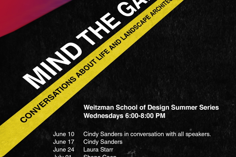 Poster for Mind the Gap lecture series showing a person exiting a subway car.