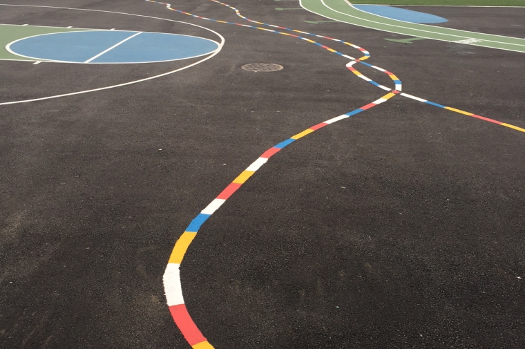 Multicolored lines going all around playground at William Cramp Elementary School