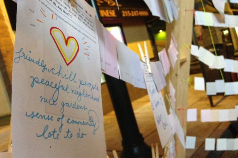 Notecards display resident reflections on what make their community unique
