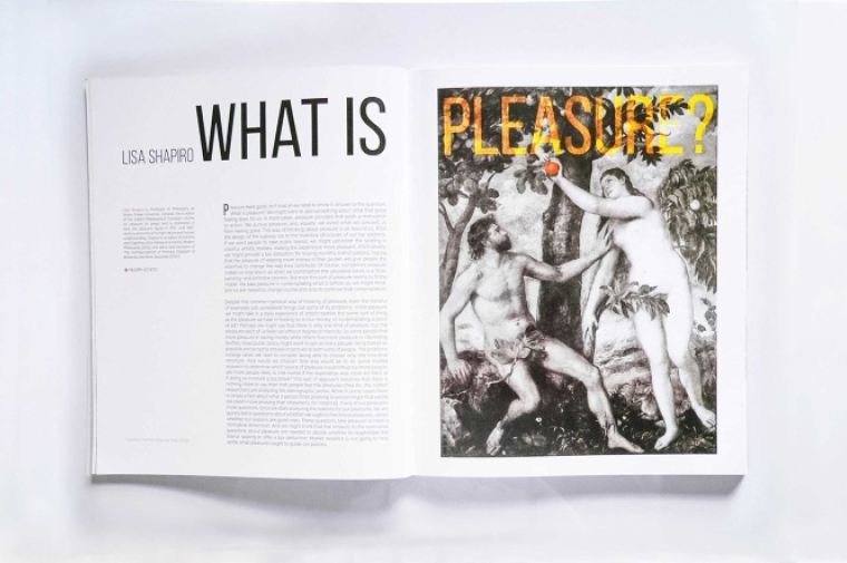 Open magazine with article titled 'What is Pleasure?'