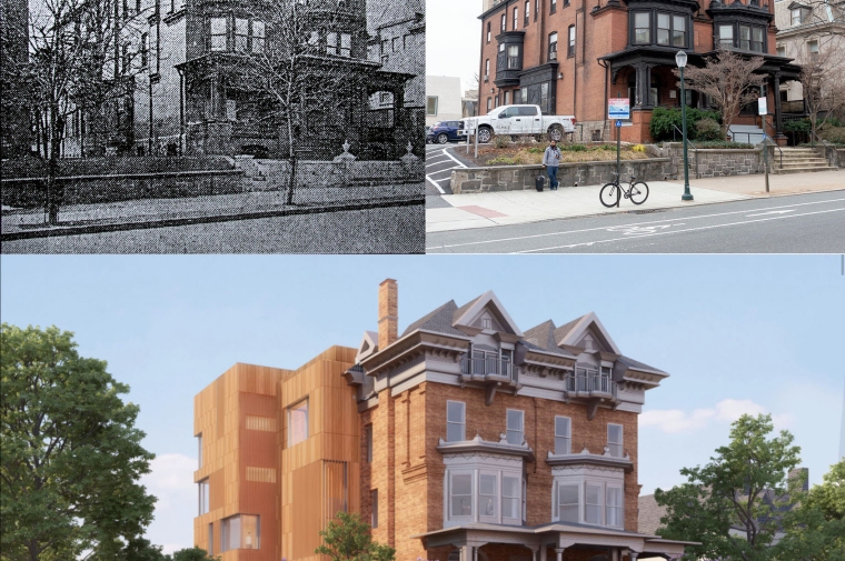 Old photo and rendering of Adaptive re-use of a West Philadelphia Twin