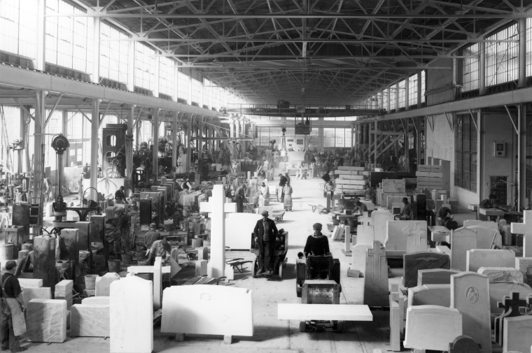 Workers in memorial shop