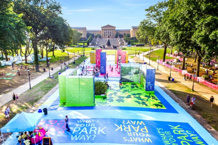 Large recreation set up on Eakins Oval