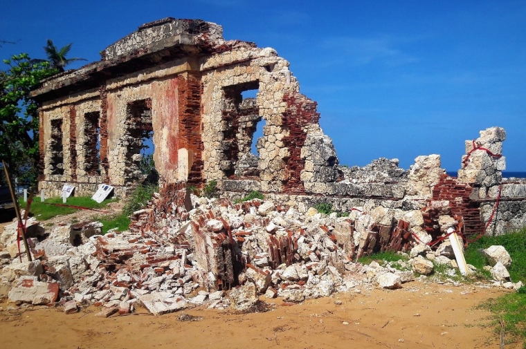 Collapsed ruins of the Punta Borinquen Lighthouse in Aguadilla, Puerto Rico in November of 2017.