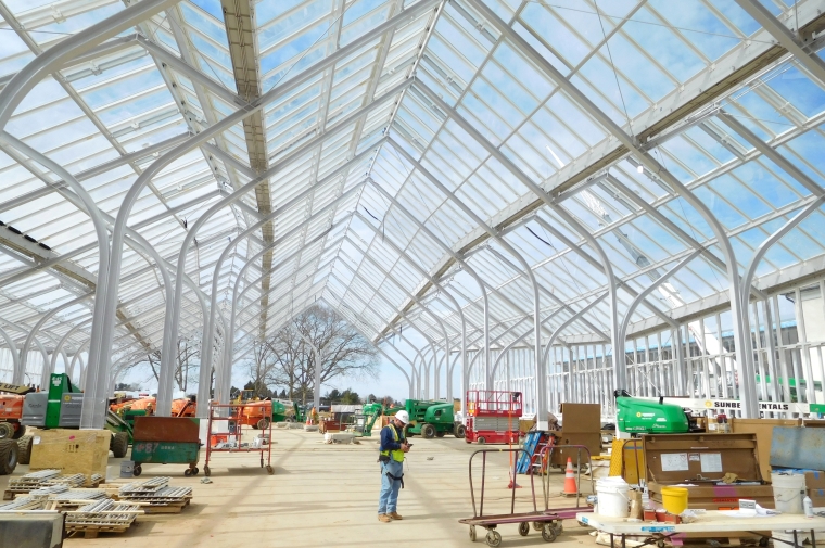 Interview view of conservatory frame showing construction in progress