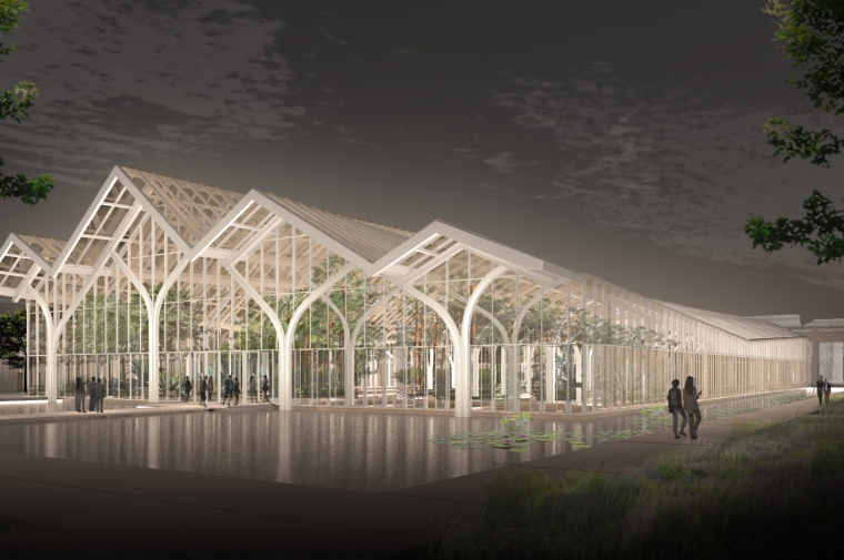 Nighttime rendering of conservatory