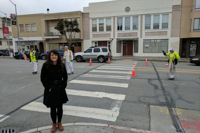 Shayda Haghgoo supervising the implementation of her first crosswalk.