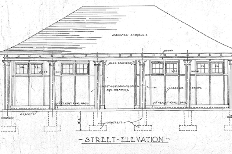 A drawing of the park's shelter building, which dates to 1924.
