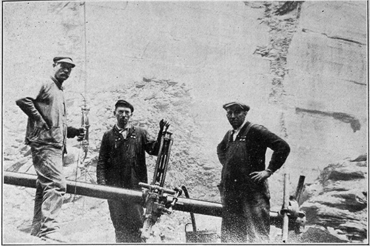 A drill and bar broaching system, one of the technologies for slate extraction introduced in the late 19th century