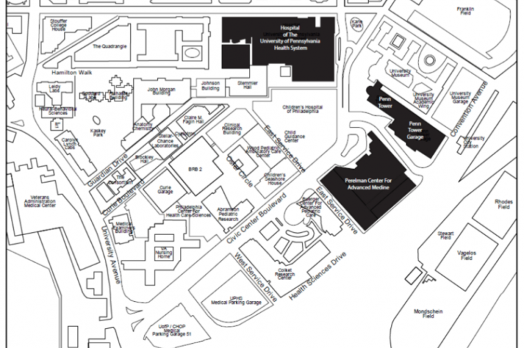 Map of University of Pennsylvania health system.