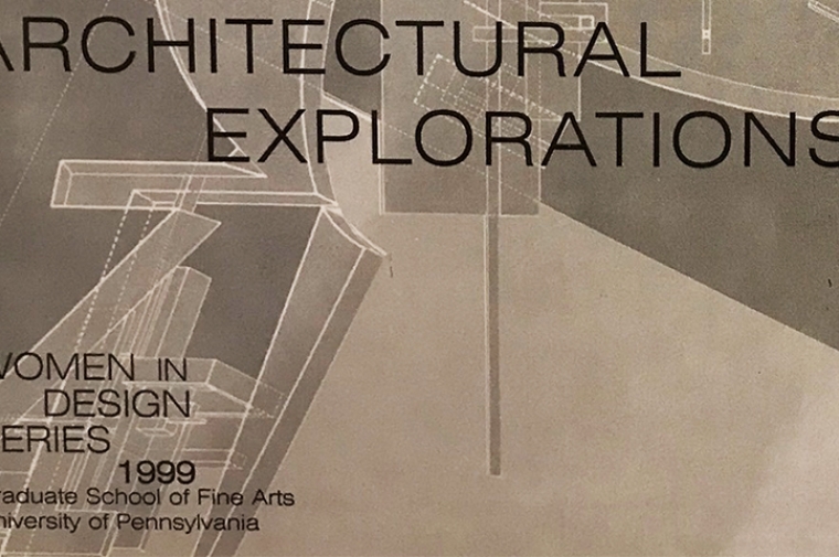 Detail of an archival flier for a 1999 Women in Design event