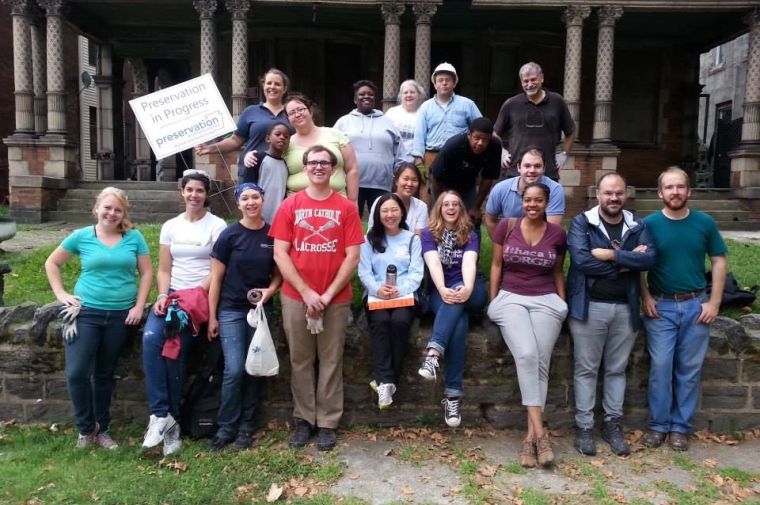 Volunteers on September 13 workday at the Conkling-Armstrong terra-cotta house