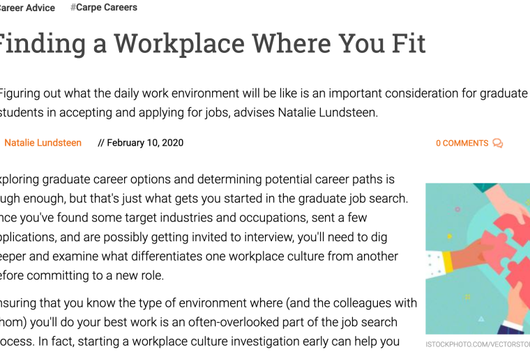 Screenshot of article "Finding a workplace where you fit"