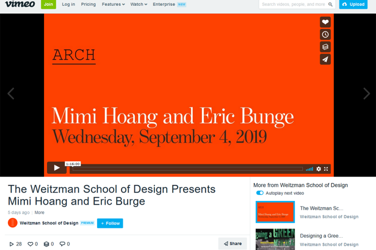 Screen shot of Weitzman School of Design's Vimeo page
