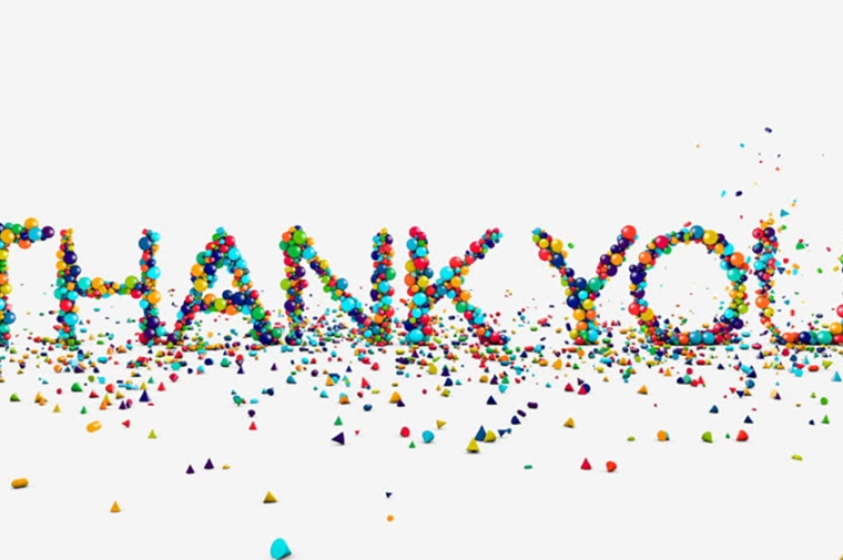 "THANK YOU" written in colorful spheres