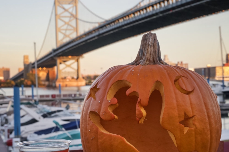 Carved pumpkin on Morgan's Pier 