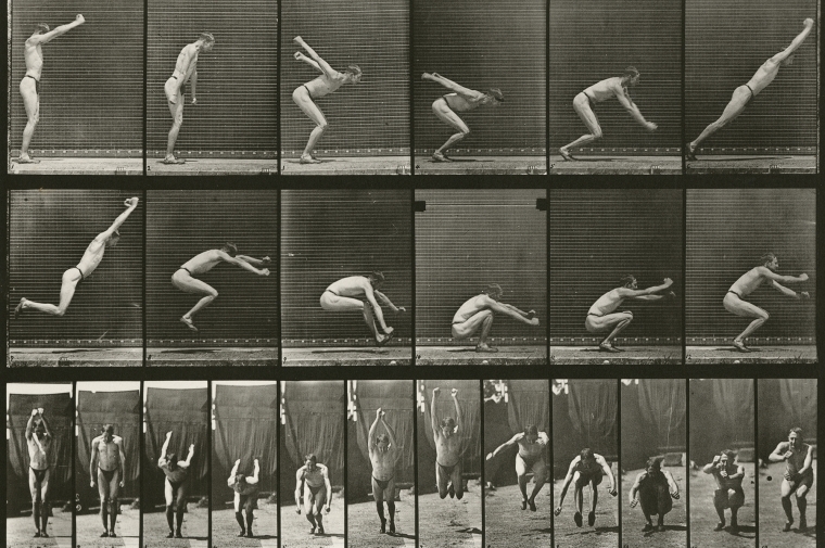 B/W photos showing different phases of a person jumping