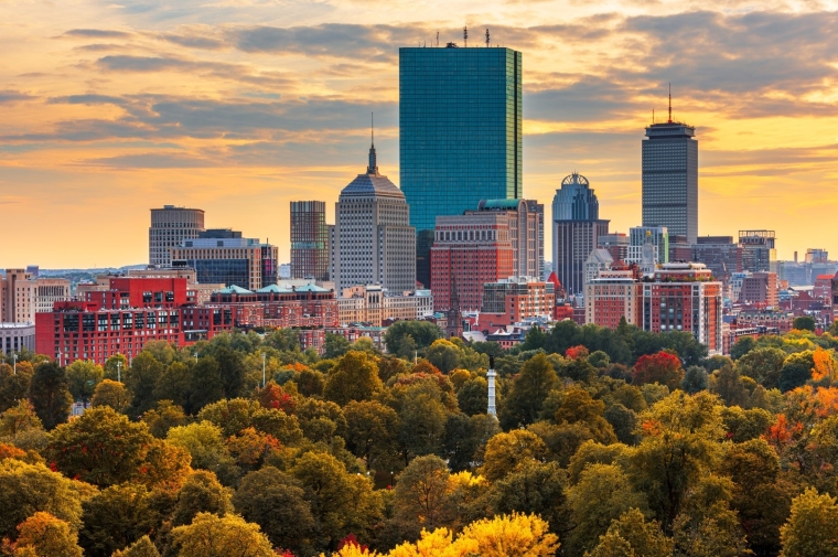 Boston skyline at sunset