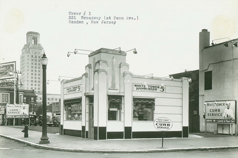 black and white photo of modernist restaurant