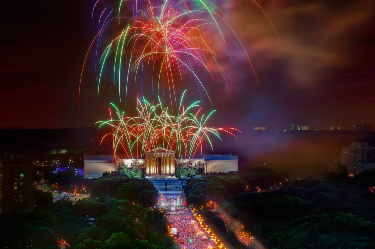 Fireworks display at Philadelphia museum of art