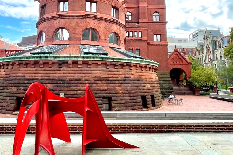 Image of Fisher Fine Arts Library taken from Stuart Weitzman Plaza