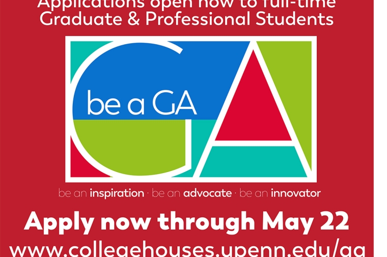 Poster inviting students to apply to become GA's. Deadline May 22