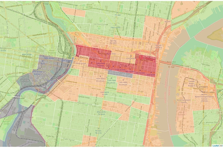 Map of Philadelphia with colored zones