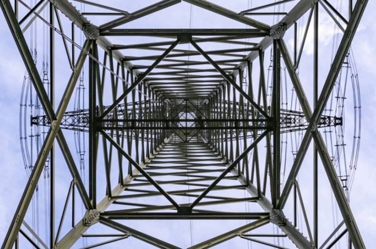View up into powerline tower