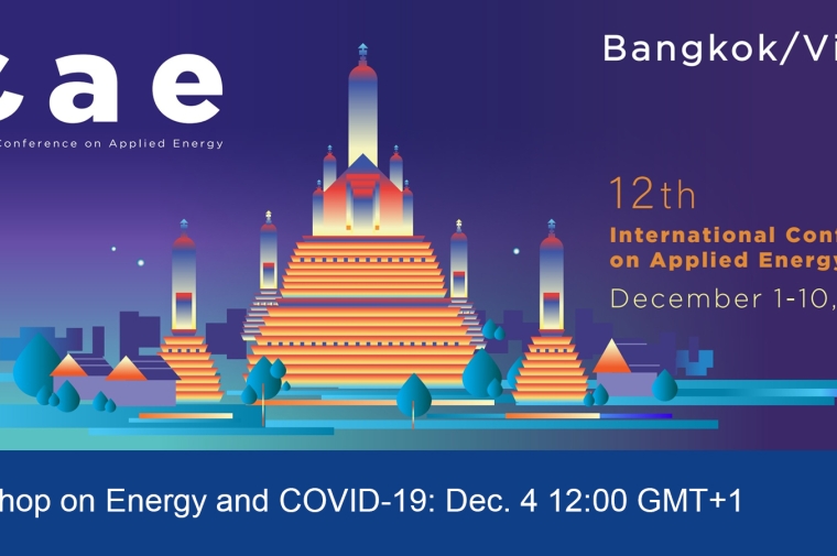 Poster showing an illustation of Bangkok architecture and anouncement about the Applied Energy conference