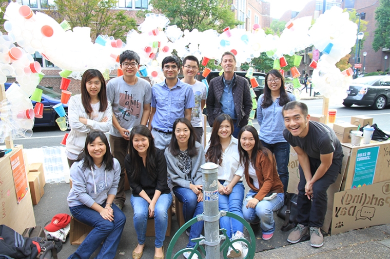 Group photo of students participating in Park(ing) day project