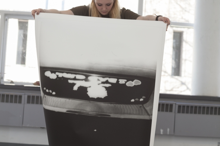 Alexandra Lotz works on her piece for the Thesis Show