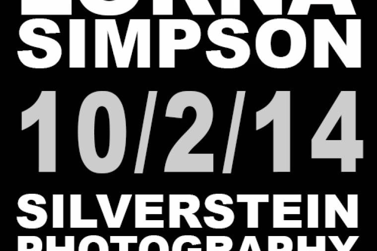 Sign saying "Lorna Simpson 10/2/14 Silverstein Photography Lecture Series."