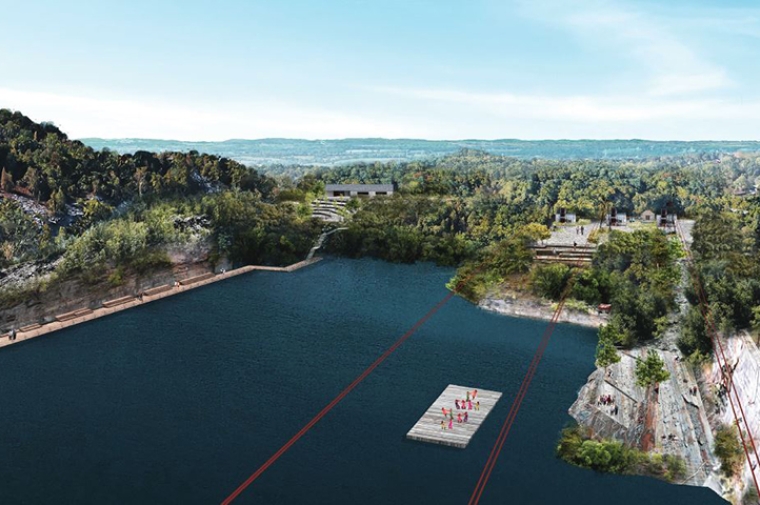 Rendering of a quarry transformed into a park 