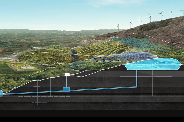Rendering of mountainous landscape showing green energy proposals