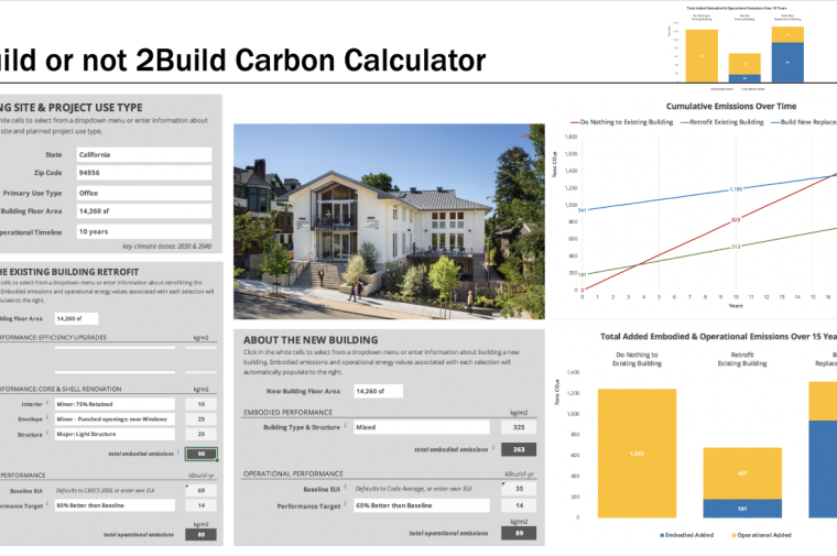 Data about the environmental impacts to do nothing, retrofit, or rebuild a California office. 