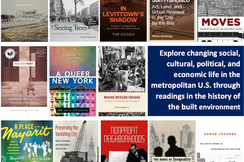 Collage of book covers relating to urban planning history