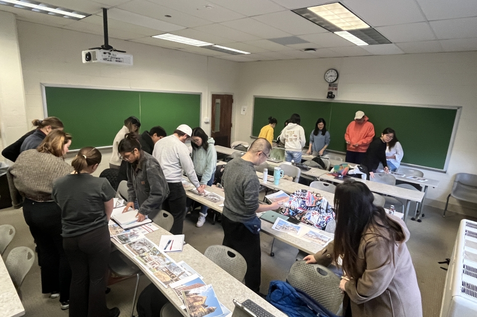 students in class working on visual chronology assignment