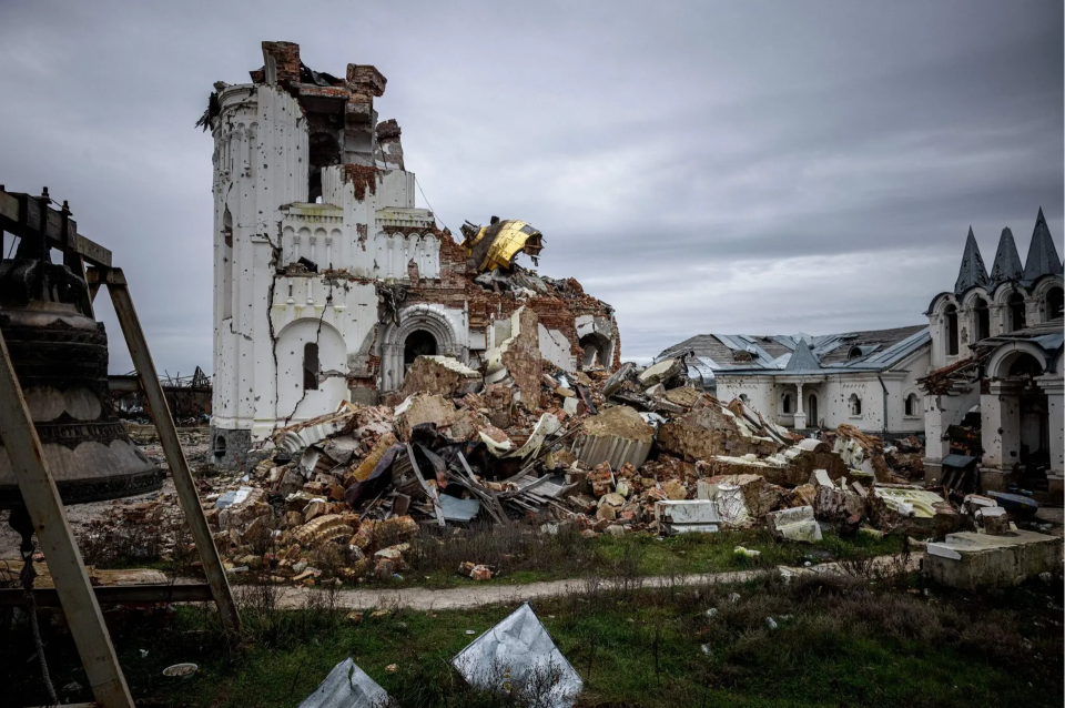 building in rubble