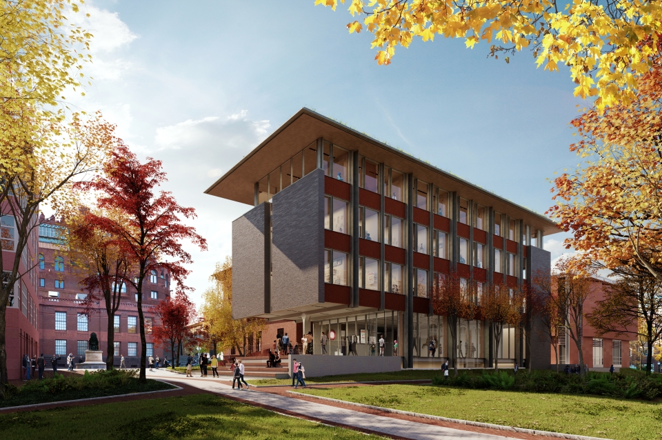 Rendering of east facade showing windowed artist studios